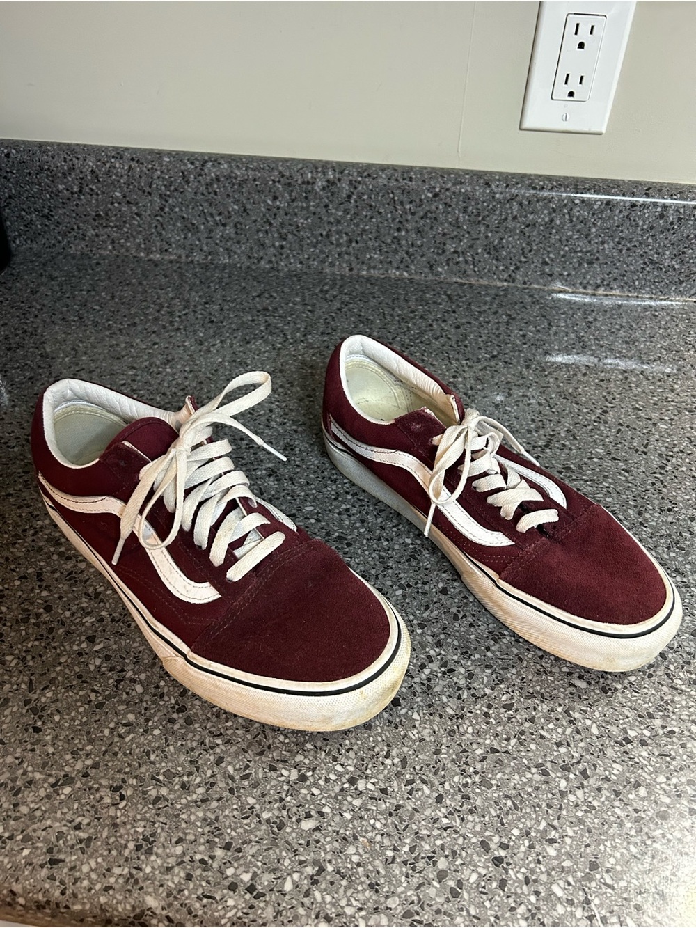 Vans Low-Top Canvas Sneakers in Burgundy and White